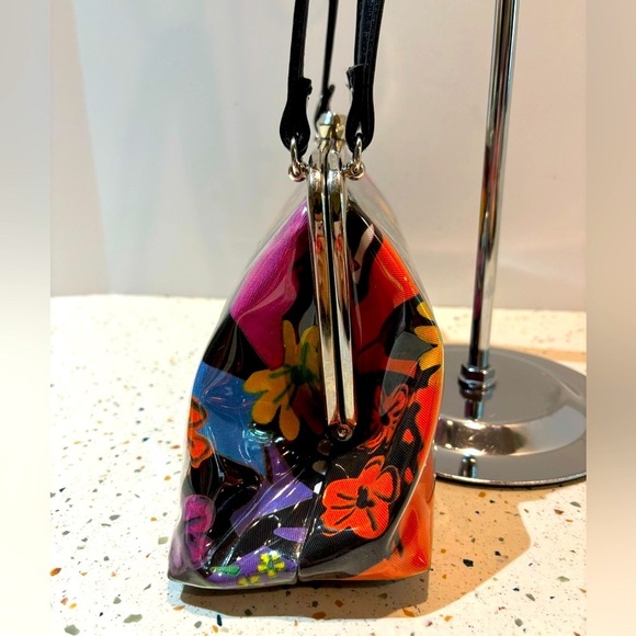 VTG Y2K Plastic Covered Floral & Crystal Fabric w Clasp Lock Shoulder Bag Purse - Picture 6 of 13